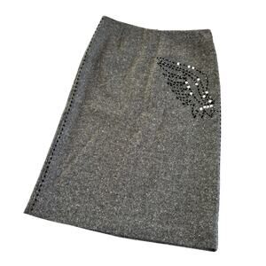 BCBGMAXAZRIA Vintage 90's Chic Embellished Gray Wool Tweed Skirt Womens size 4